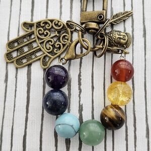 7 Chakra Stone Purse Charm or Keychain Hamsa Meditation Buddha Positivity
